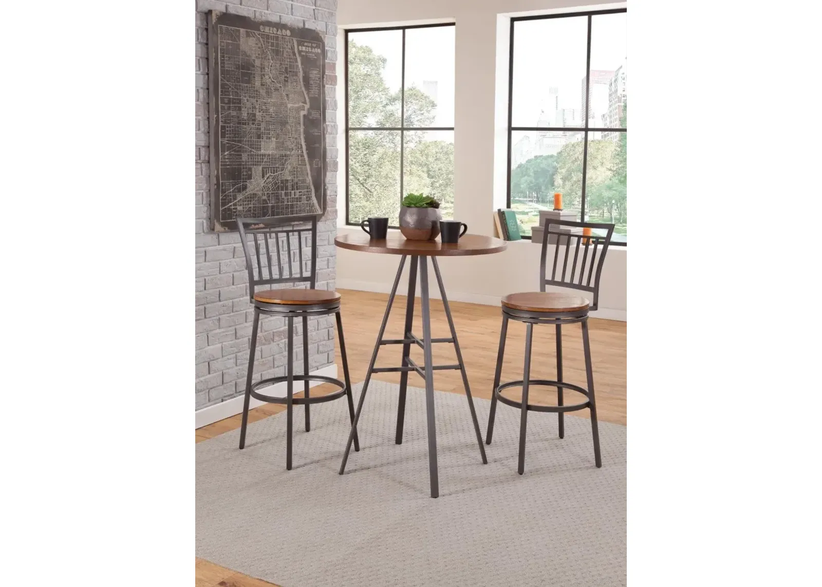 American Woodcrafters Filmore Stool with Metal Back Frame in Slate Grey with Golden Oak Seat