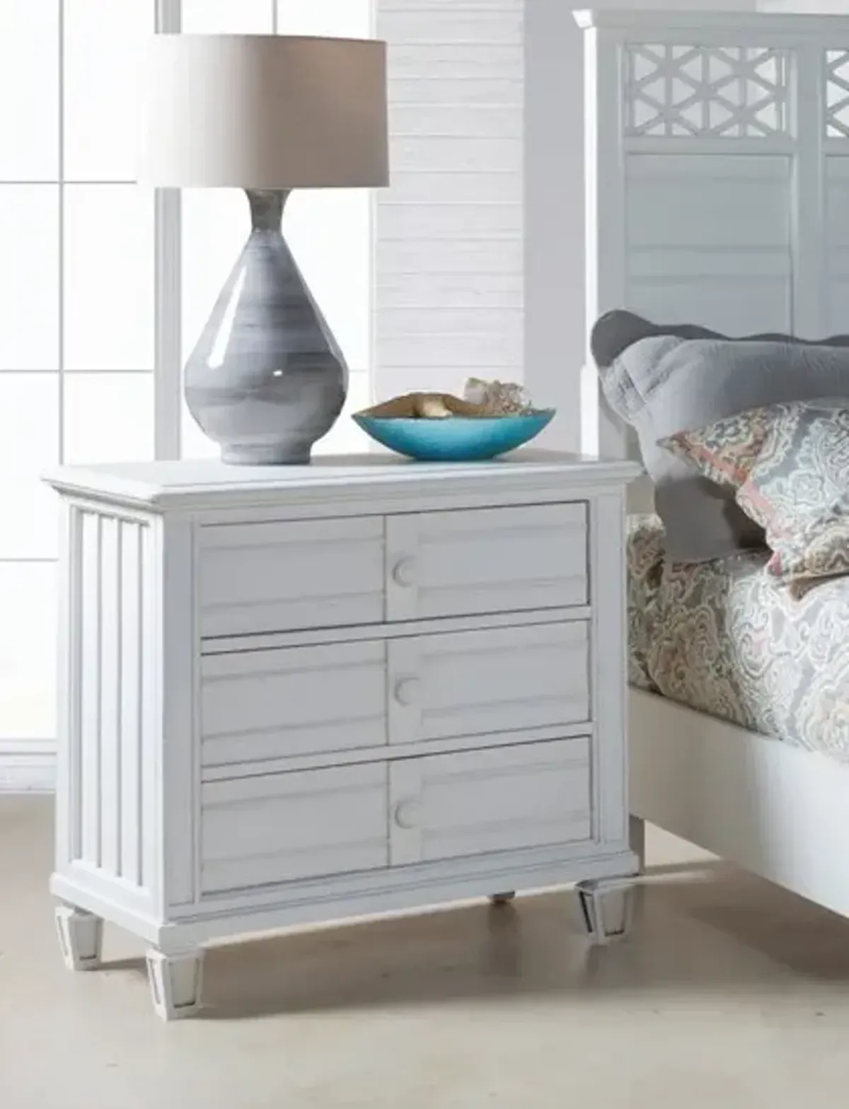 Palmetto Home Cane Bay White 3-Drawer Nightstand