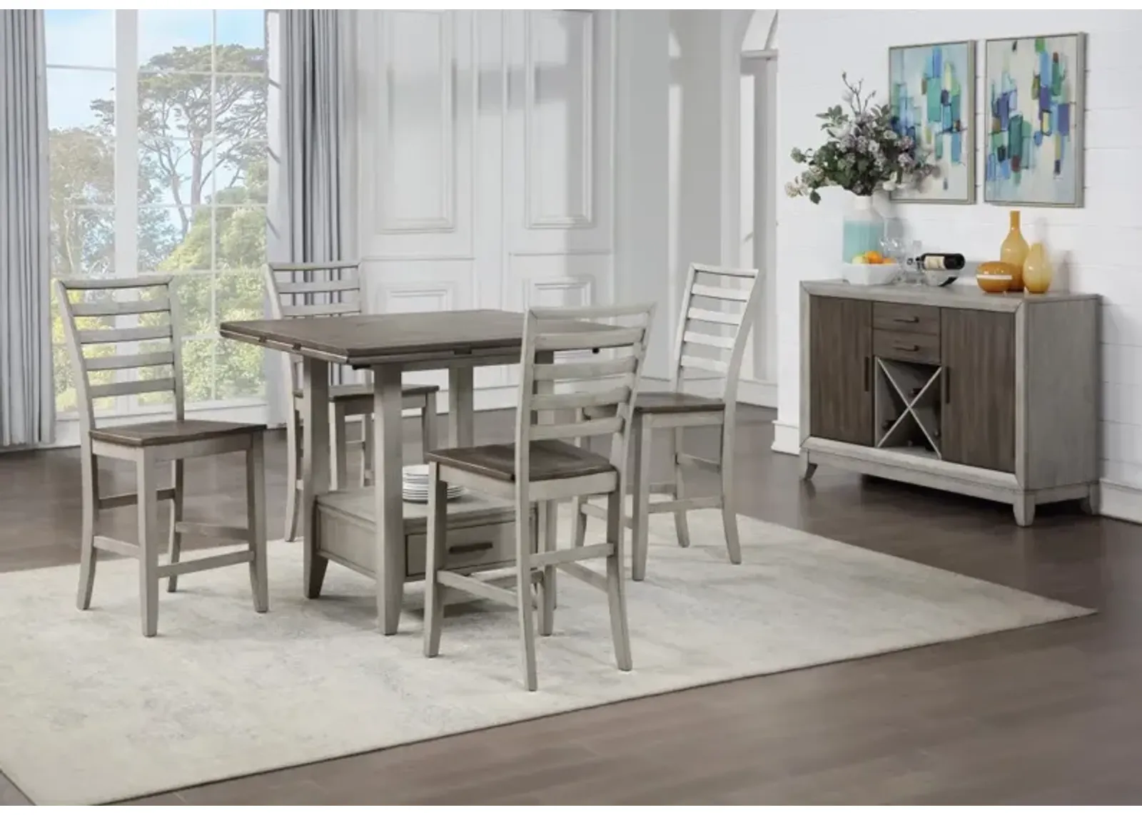 Steve Silver 7-Piece Abacus Drop-Leaf Counter-Height Table & 6 Counter Chairs