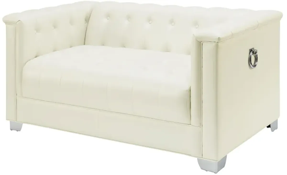 Coaster Chaviano Upholstered Track Arm Loveseat Pearl White