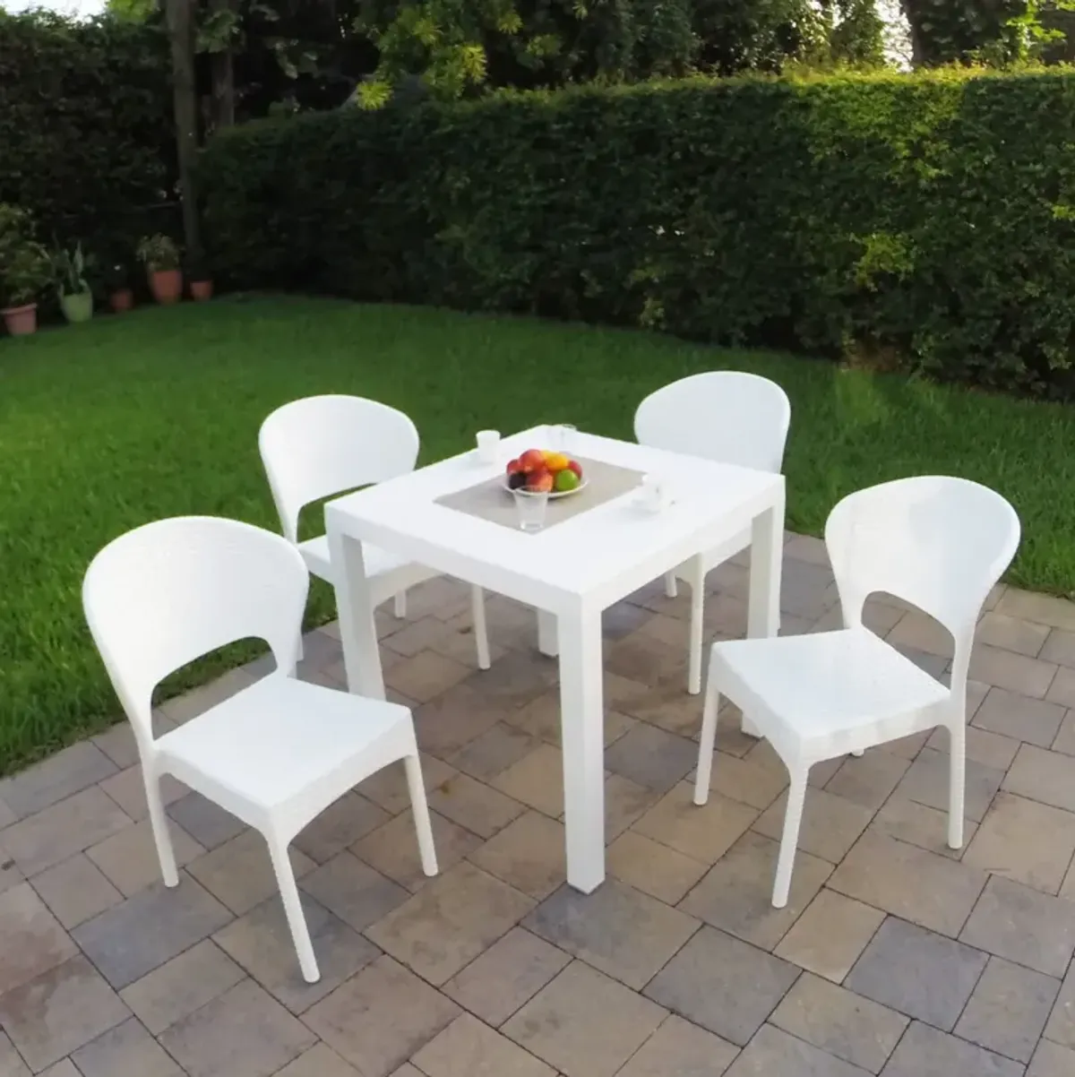 Compamia Daytona Wickerlook Square Outdoor Dining Set 5-Piece White with Side Chairs