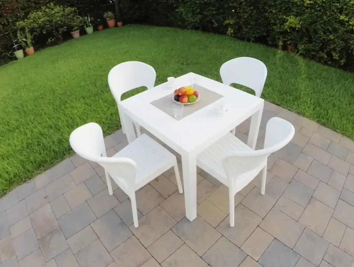 Compamia Daytona Wickerlook Square Outdoor Dining Set 5-Piece White with Side Chairs