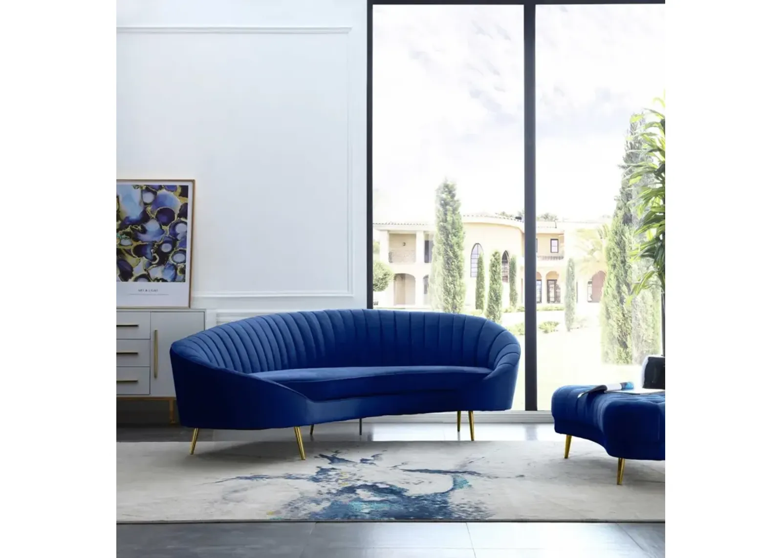 DALLAS BLUE MODERN CHAISE-STYLE SOFA WITH PET & STAIN RESISTANT FABRIC