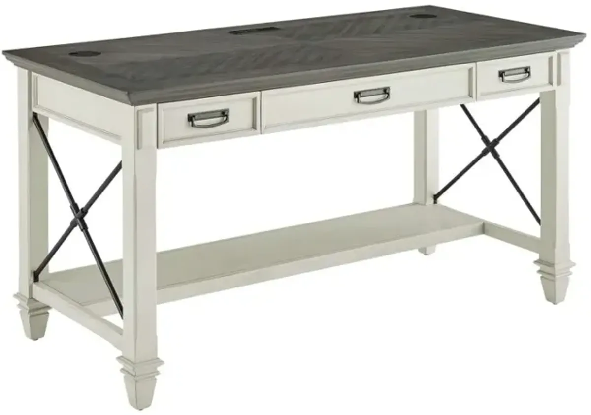 Martin Furniture Hartford Linen White Writing Desk with Gray Patterned Top