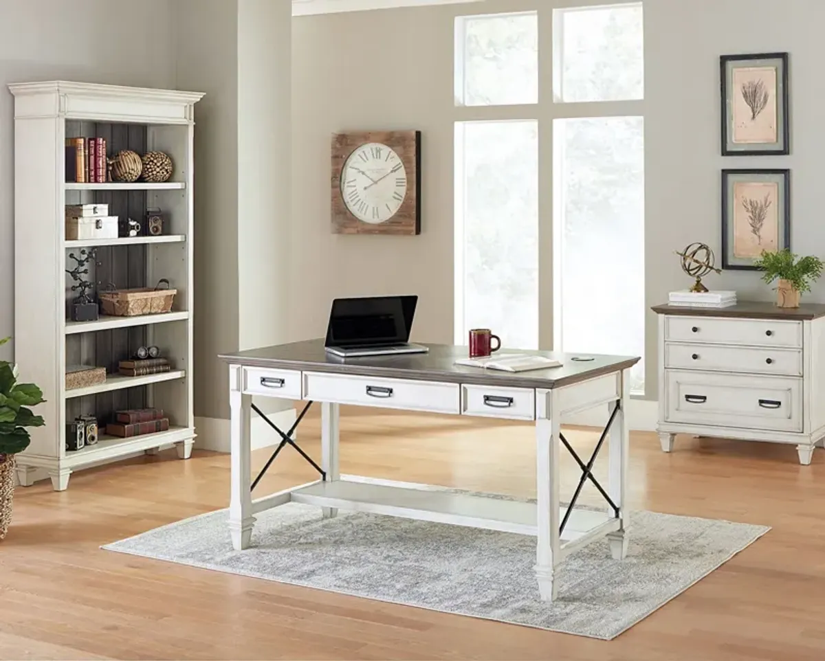 Martin Furniture Hartford Linen White Writing Desk with Gray Patterned Top