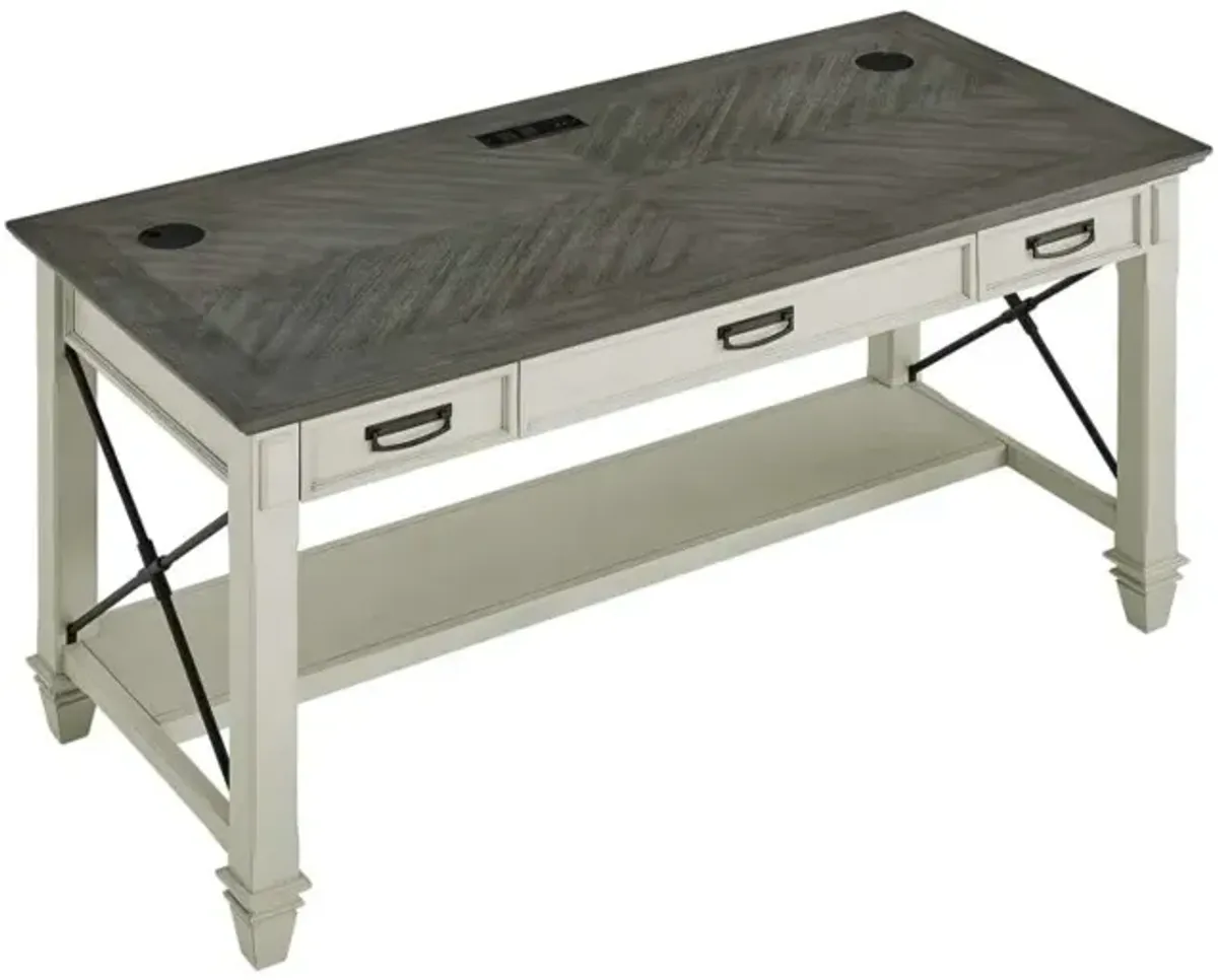 Martin Furniture Hartford Linen White Writing Desk with Gray Patterned Top