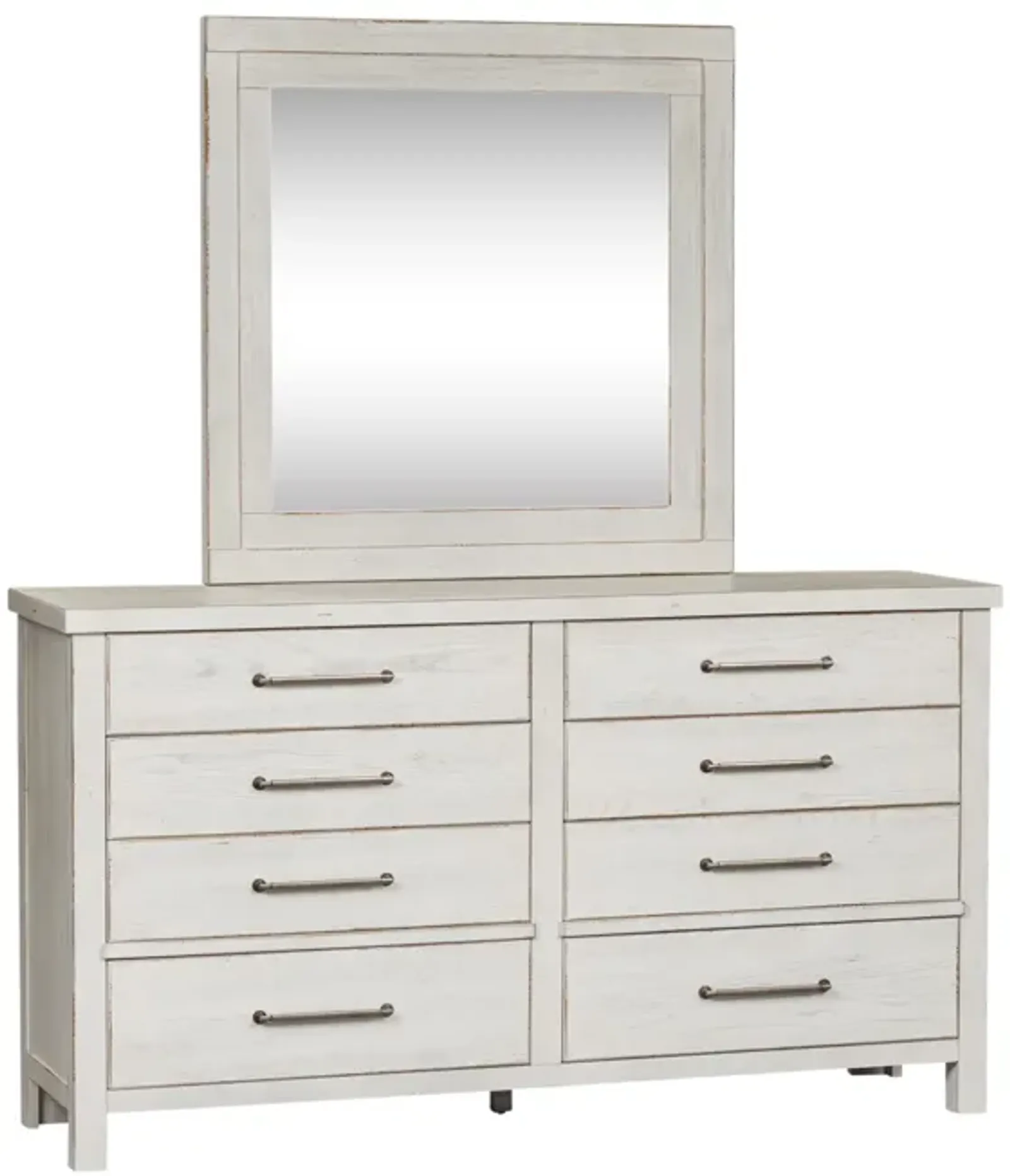 Liberty Furniture Complete Queen Bedroom Set White Platform Bed, Dresser, Mirror, Chest & Nightstand Modern Farmhouse