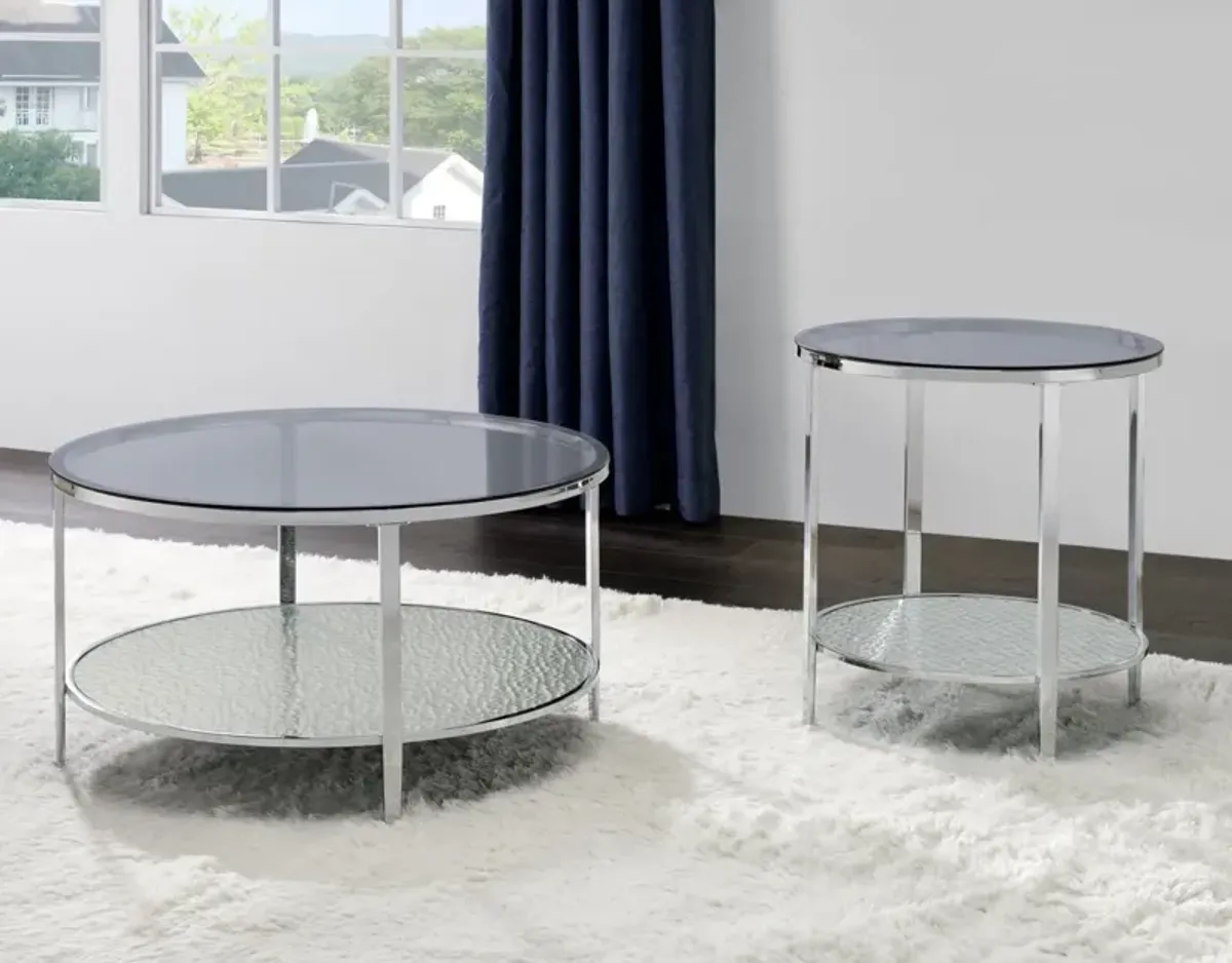 Steve Silver Frostine Smoky Gray Round Cocktail Table In Chrome Finish