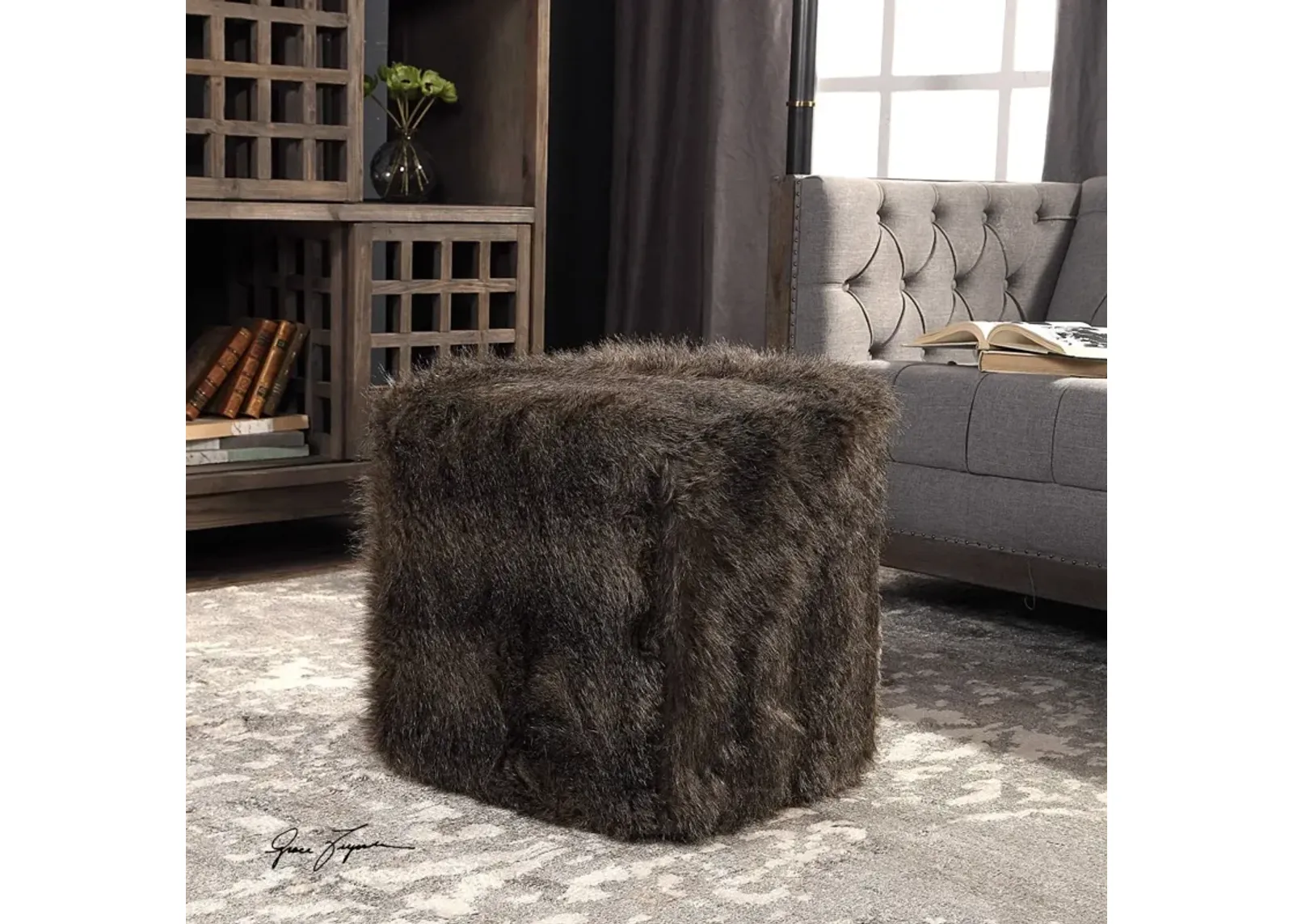 Uttermost Jayna Charcoal Brown Ottoman