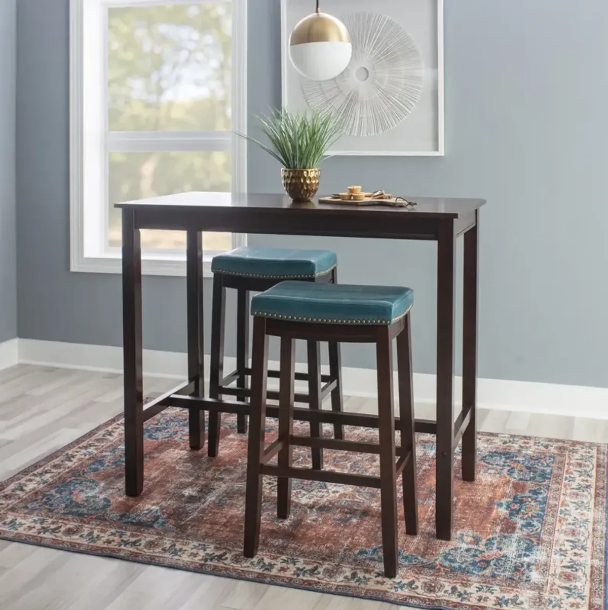 Linon Claridge 3-Piece Brown/Blue Bar Stools & Table Set