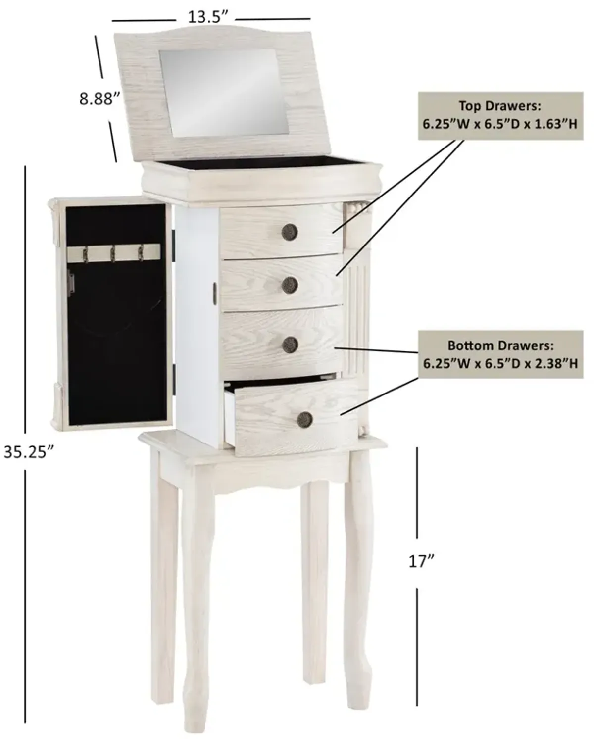 Powell Louis Philippe Off White Jewelry Armoire