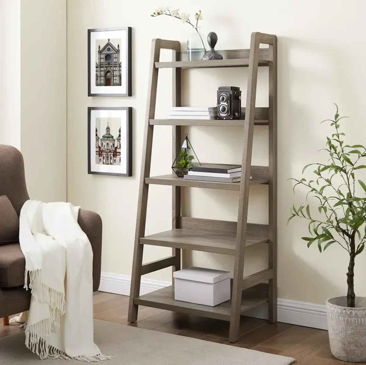 Linon Tracey Gray Ladder Bookcase