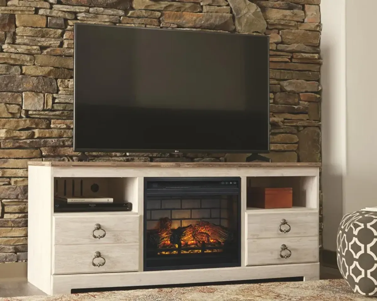 Ashley 64 Inch Willowton TV Stand with Electric Fireplace Whitewash