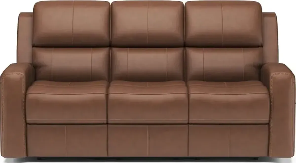 Flexsteel Linden Russet Power Reclining Leather Sofa with Power Headrests & Lumbar