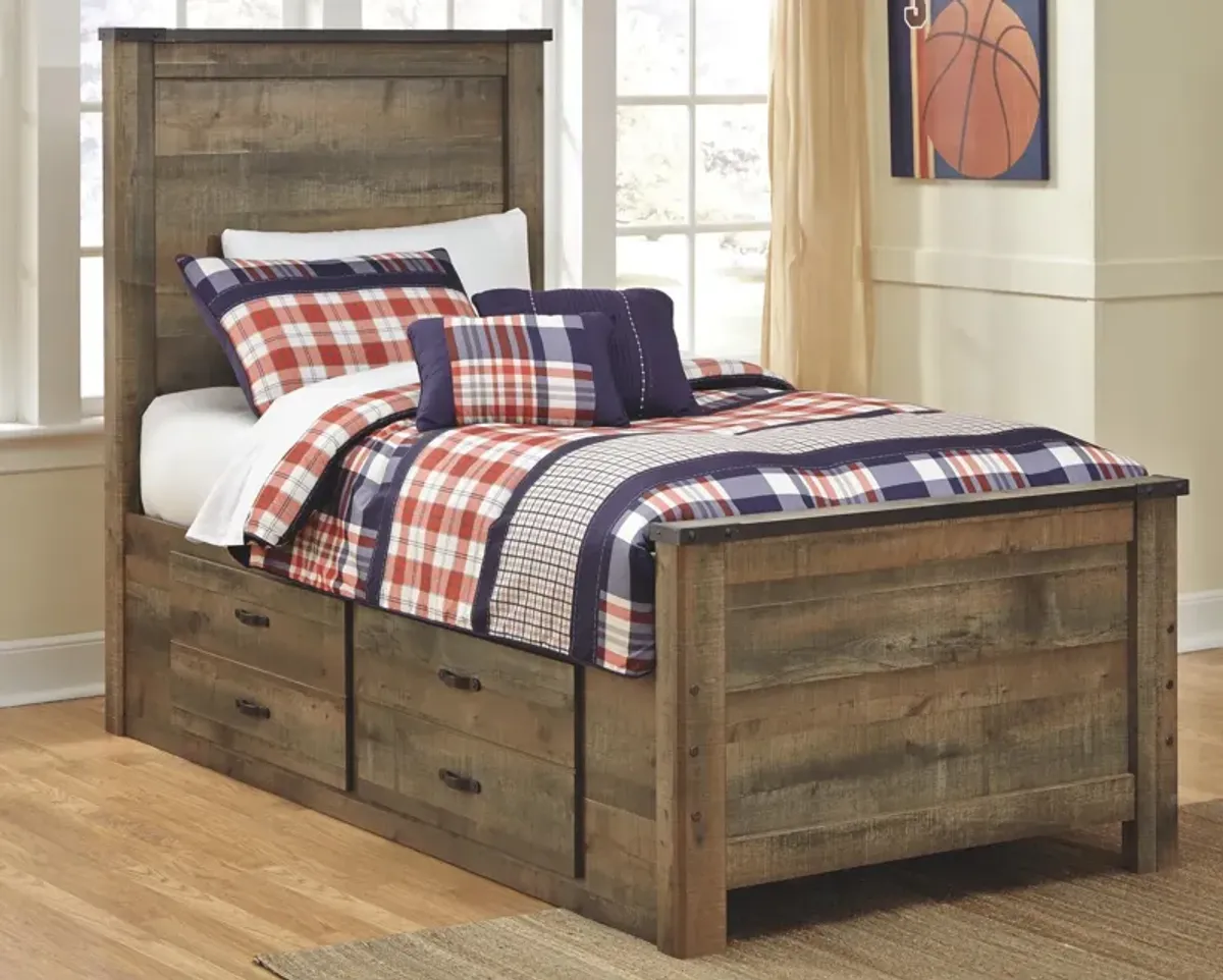 Ashley Trinell Rustic Brown Twin Panel Bed with 2 Storage Drawers