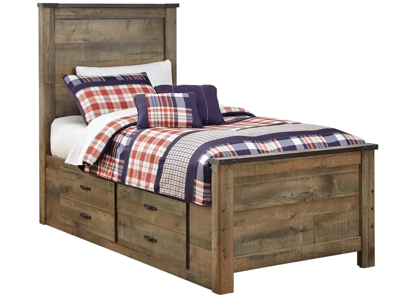 Ashley Trinell Rustic Brown Twin Panel Bed with 2 Storage Drawers