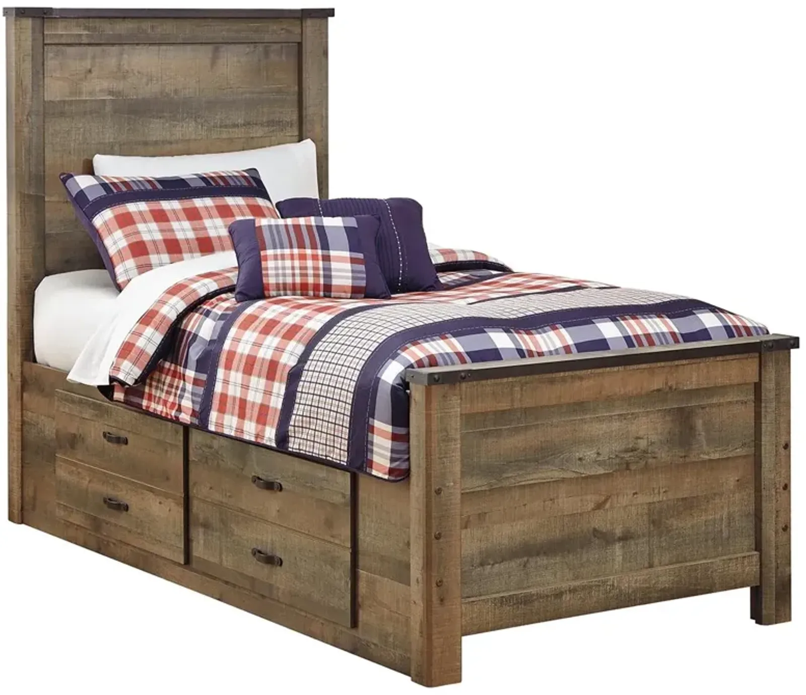 Ashley Trinell Rustic Brown Twin Panel Bed with 2 Storage Drawers