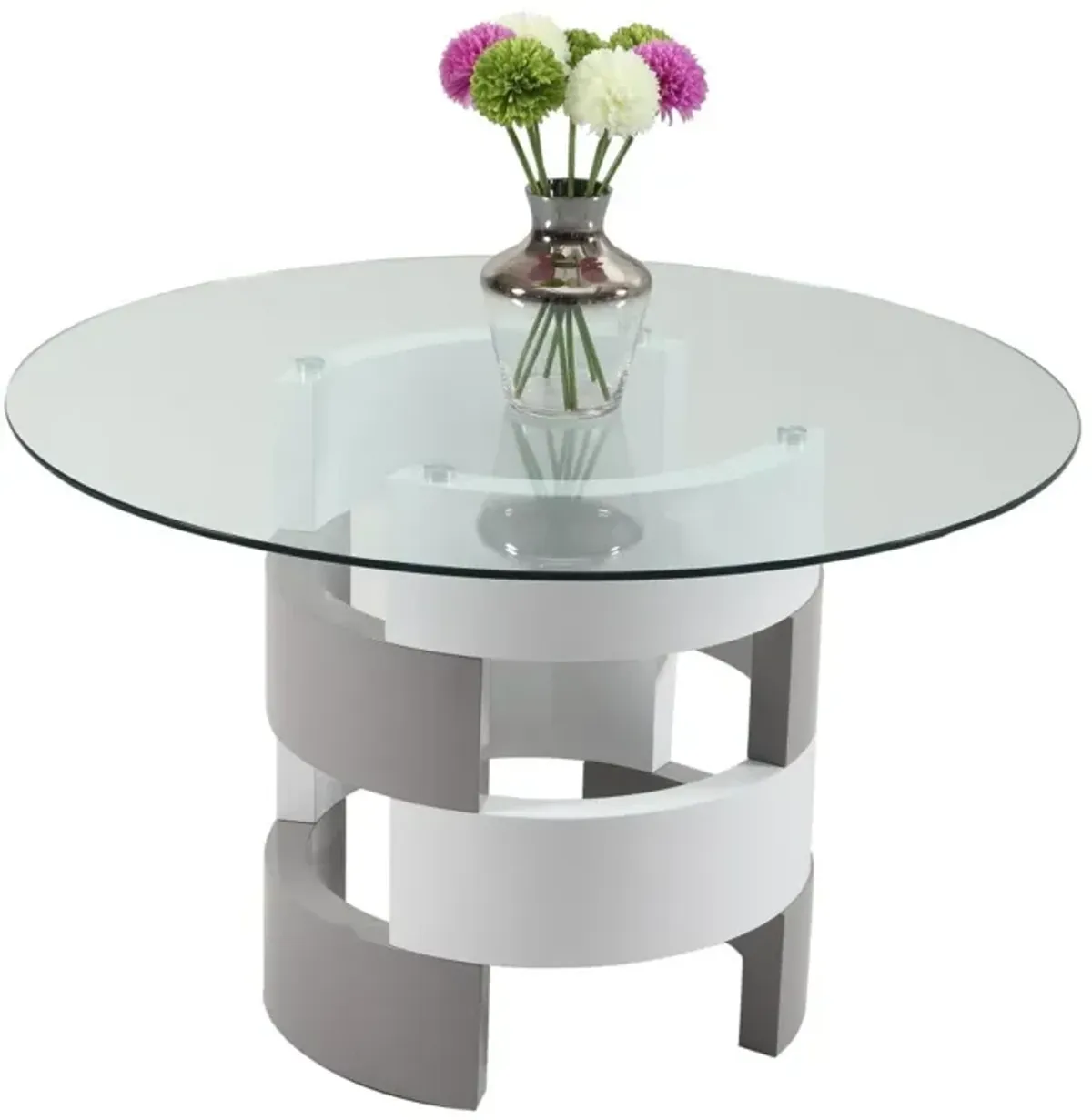 Chintaly Sunny Contemporary Dining Set with Round Glass Table & Cantilever Chairs