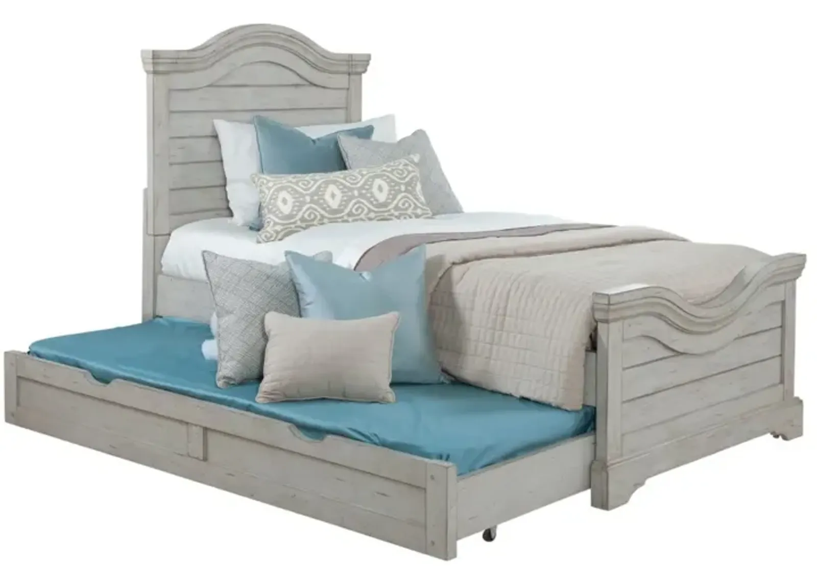 American Woodcrafters Stonebrook Complete Twin Bed with Trundle in Light Distressed Antique Gray