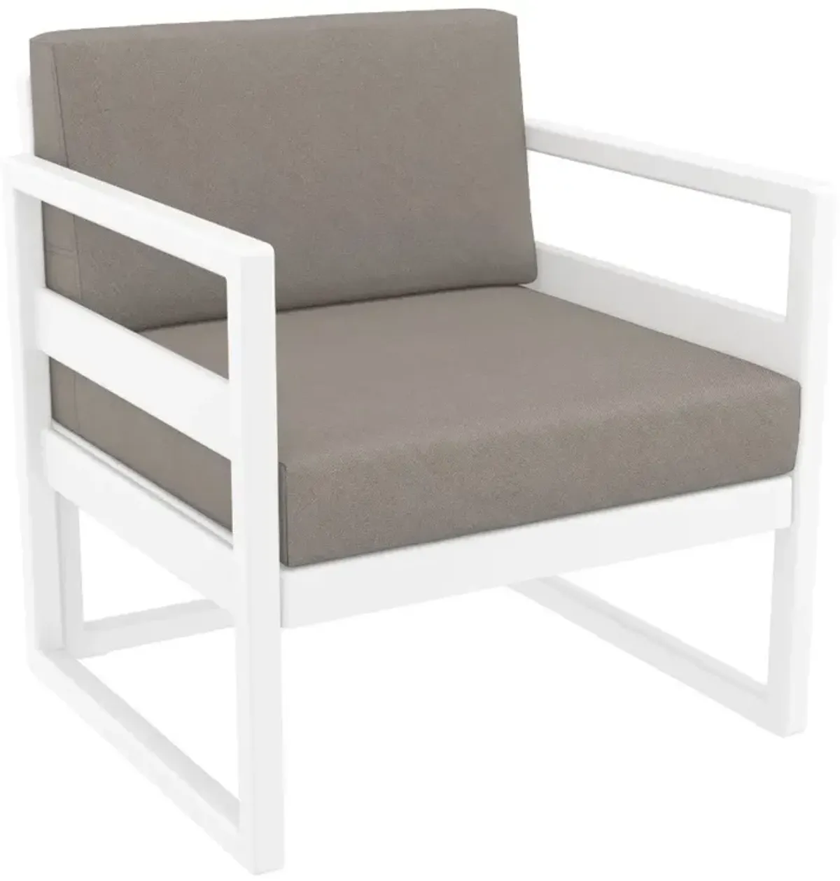 Compamia Mykonos Patio Club Chair White with Sunbrella Taupe Cushion