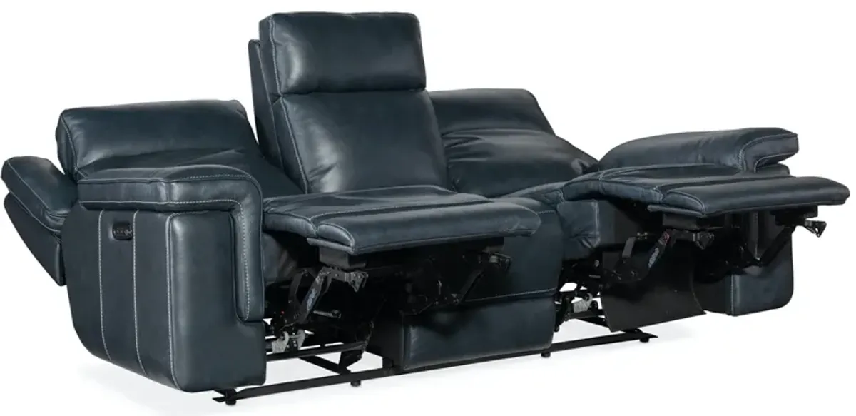 Hooker Furniture Montel Cosmos Cobalt Lay Flat Leather Power Sofa with Power Headrest & Lumbar