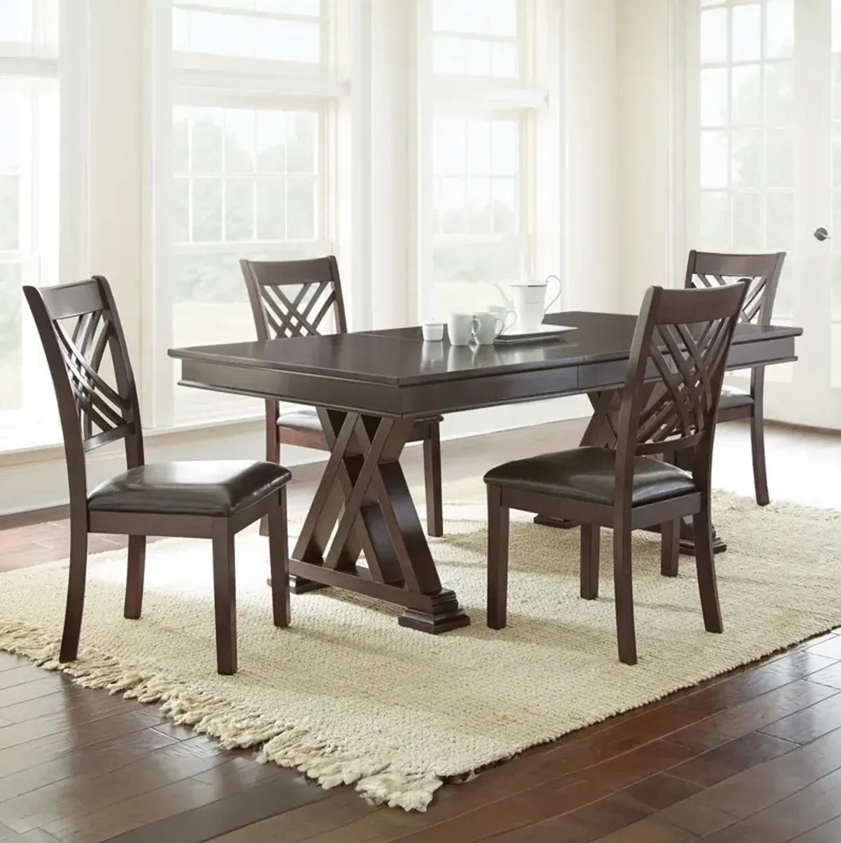 Steve Silver Adrian 5-Piece Dining Table & Leatherette Chairs Set In Brown