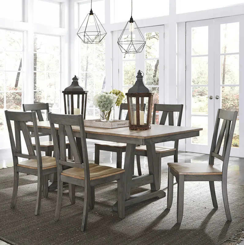 7 PIECE TRESTLE TABLE SET - LINDSEY FARM