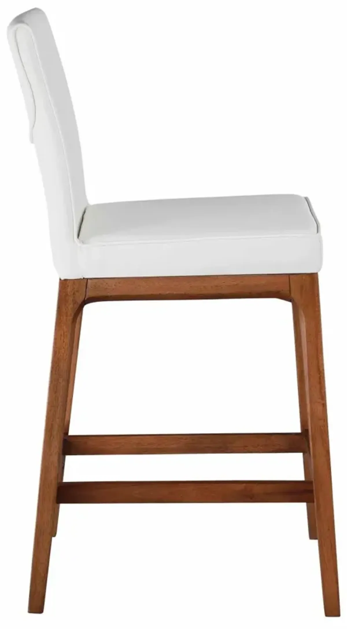 Chintaly Emma White/Walnut Modern Low-Back Counter Stool with Solid Wood Base