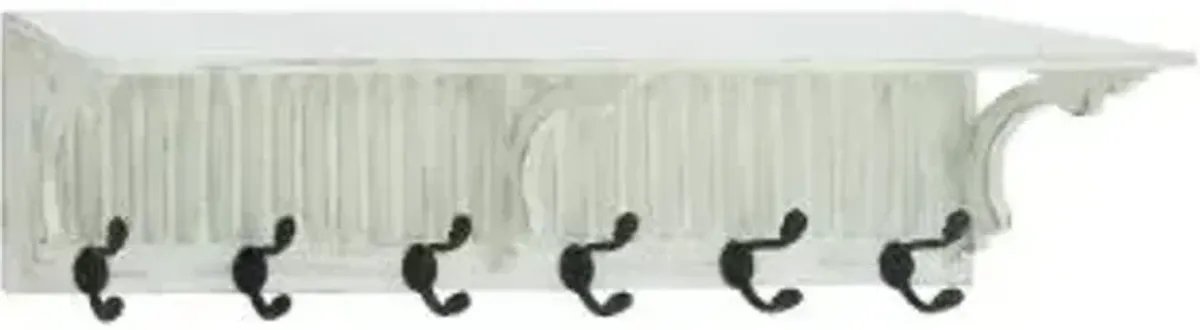 UMA Home Decor White Wood 1 Shelf & 6 Hanger Wall Hook 36"X8"X10"