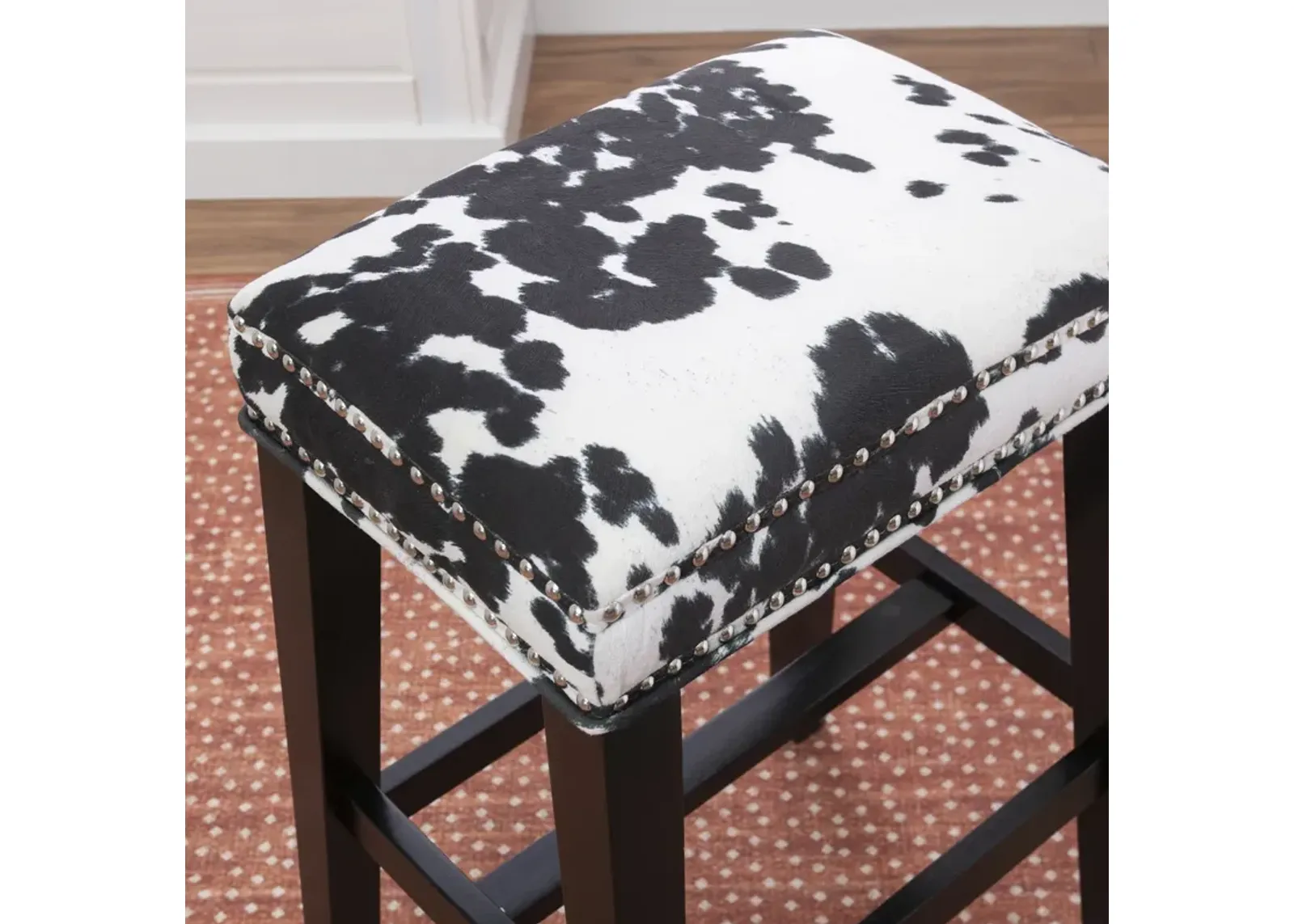 Linon Walt Black Cow Print Bar Stool