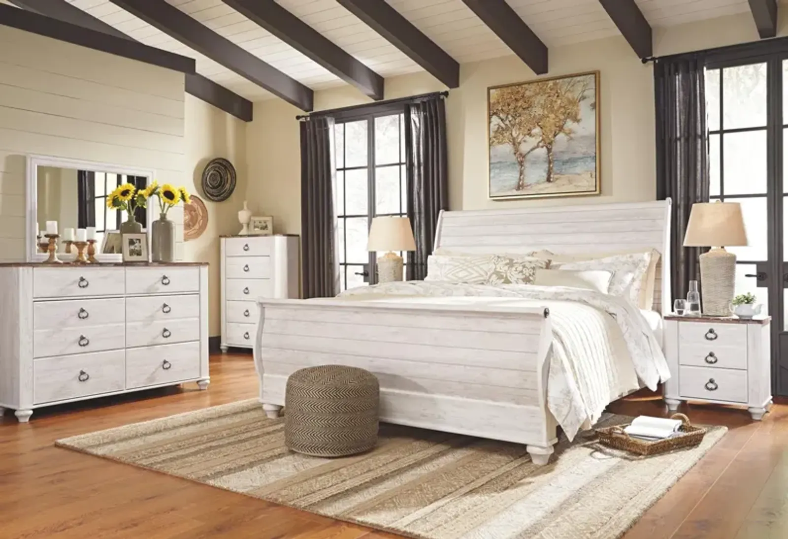 Ashley Willowton Whitewash King Sleigh Bed