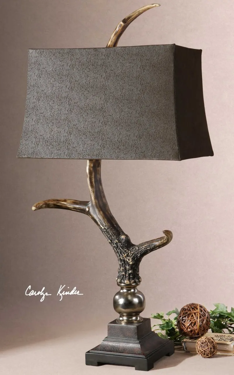 STAG HORN DARK BURNISHED BONE IVORY TABLE LAMP