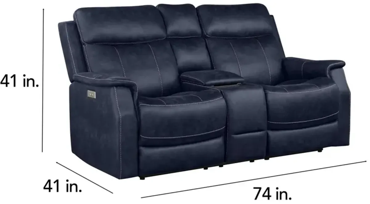 Steve Silver Valencia Ocean Blue Dual-Power Reclining Loveseat with Console