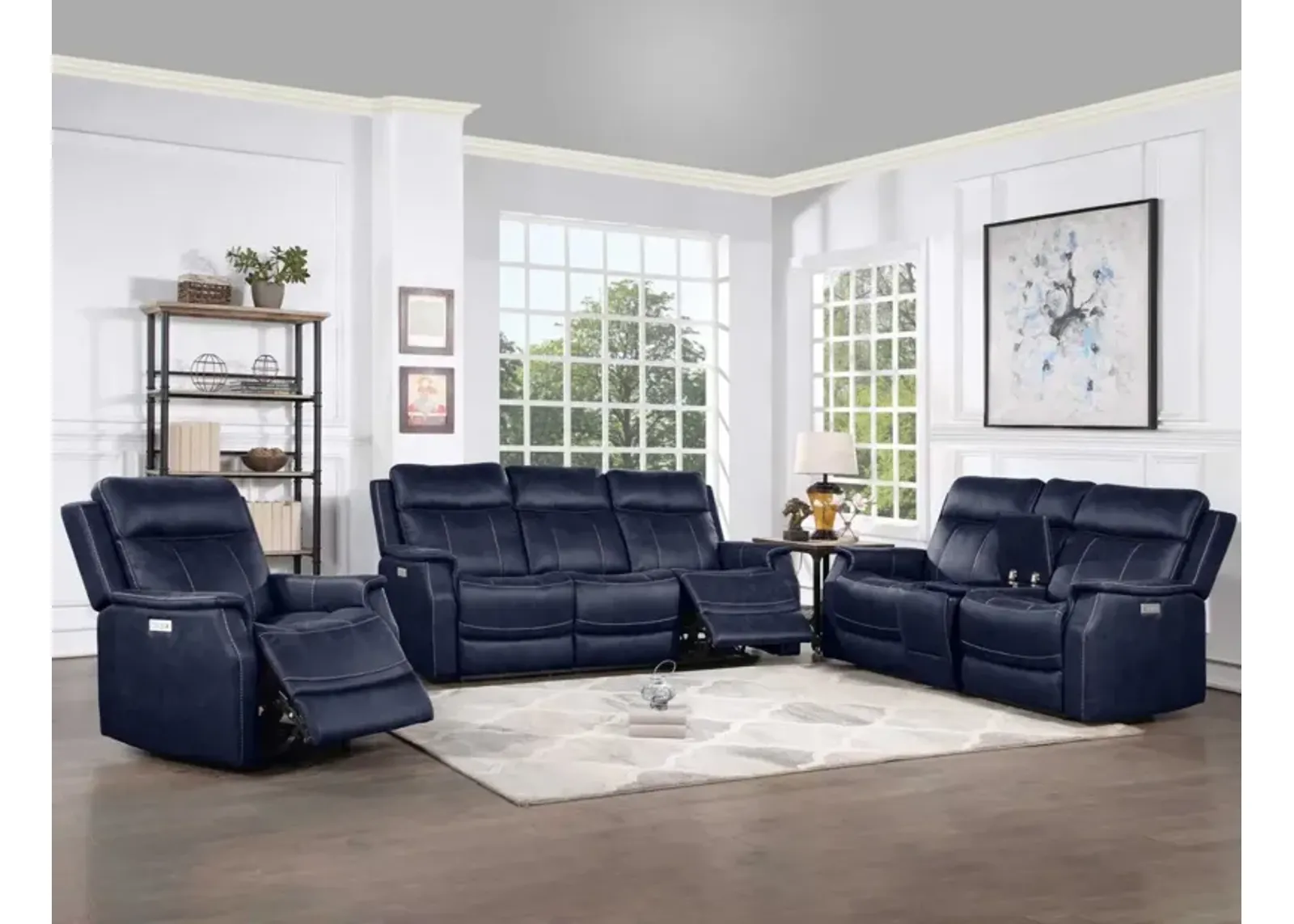 Steve Silver Valencia Ocean Blue Dual-Power Reclining Loveseat with Console