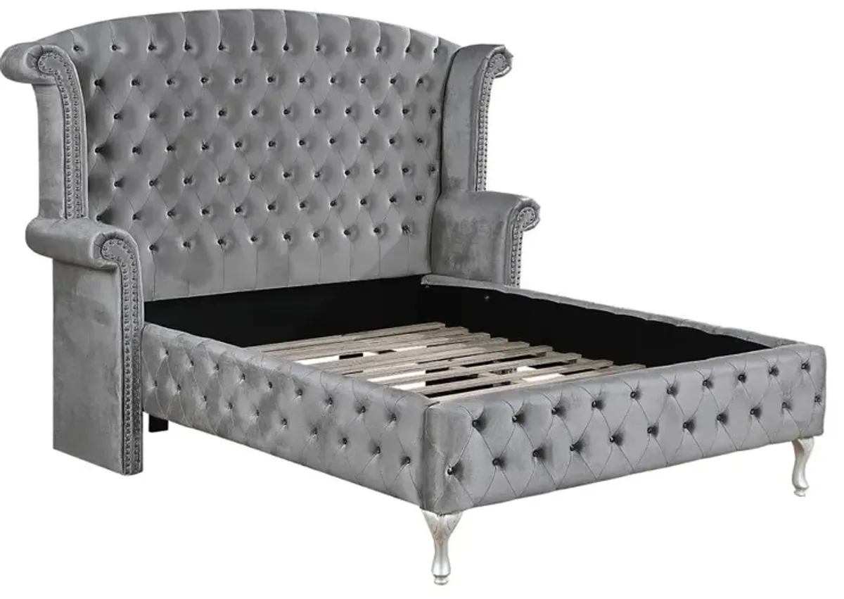 Coaster Deanna Upholstered California King Wingback Bed Grey