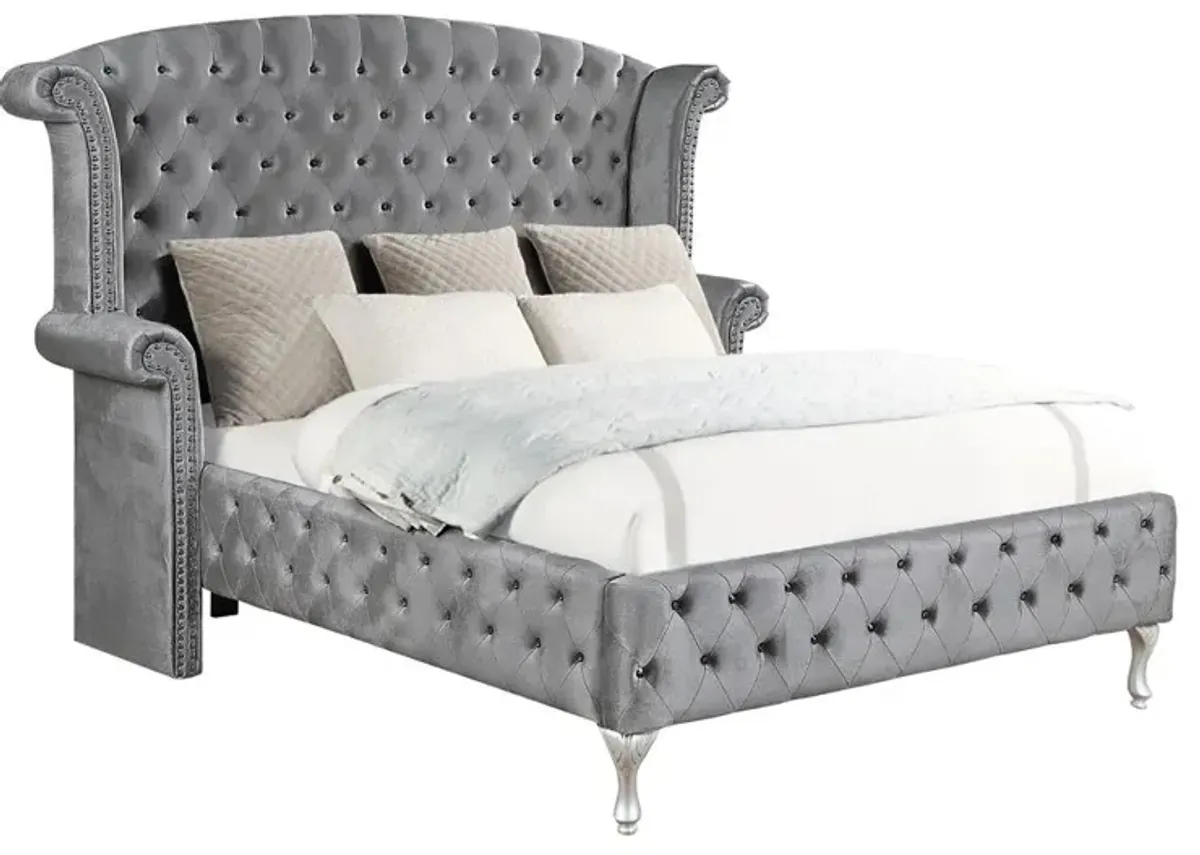 Coaster Deanna Upholstered California King Wingback Bed Grey