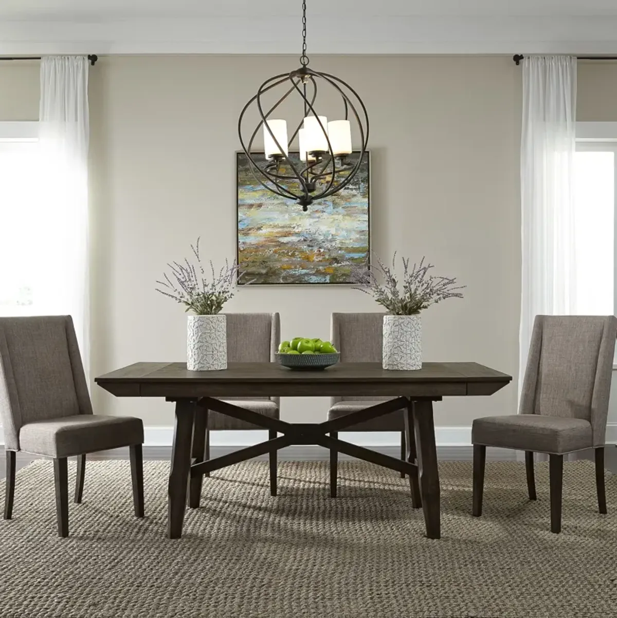 Liberty Furniture 6-Piece Dark Chestnut Wire Brushed Gathering Dining Table Set Double Bridge