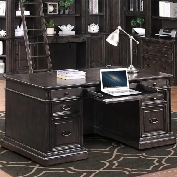 Parker House Washington Heights Collection Double Pedestal Executive Desk in Washed Charcoal Color