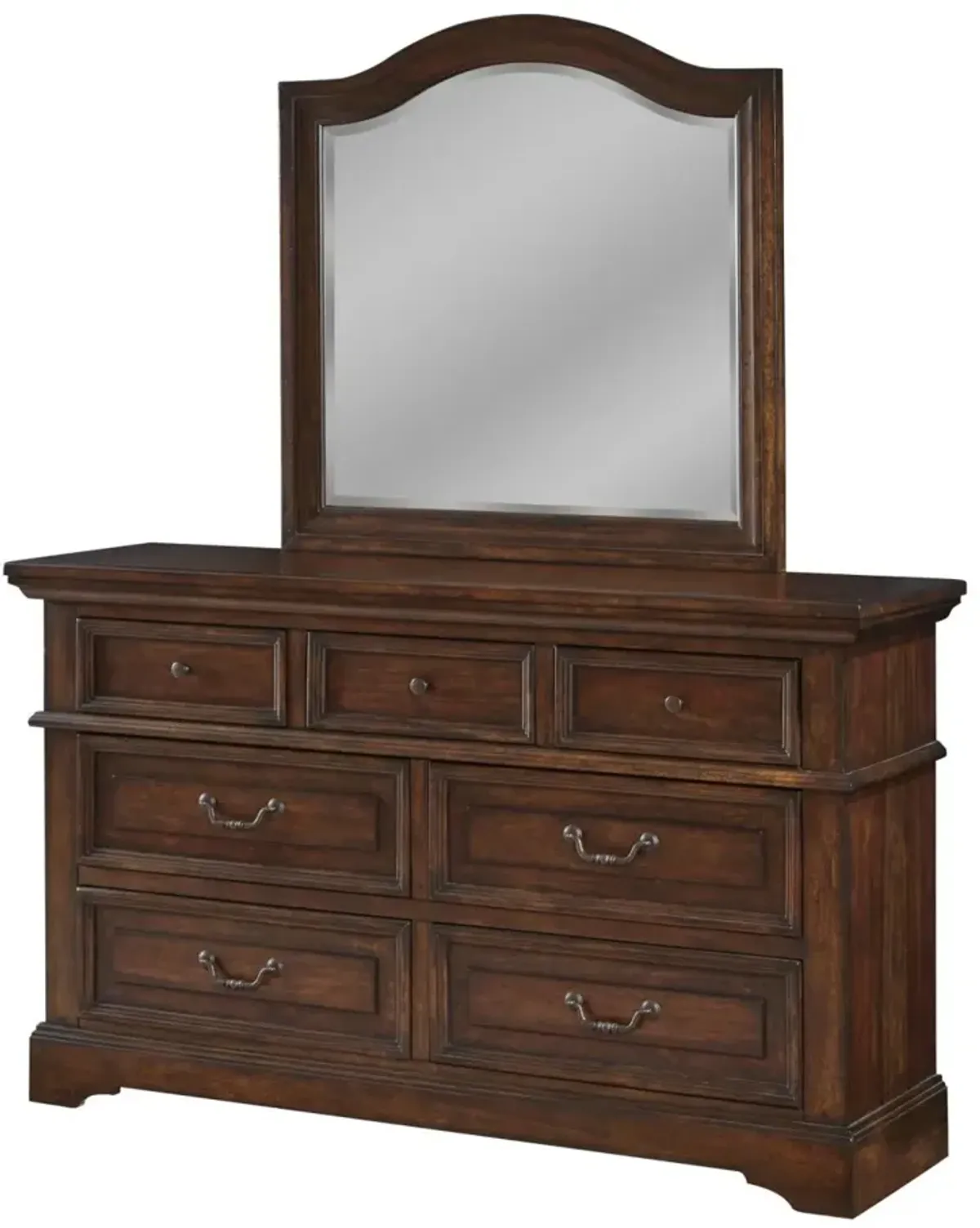 American Woodcrafters Complete Queen Bedroom Set Brown Panel Bed, Dresser, Mirror & Nightstand Tobacco Finish Stonebrook