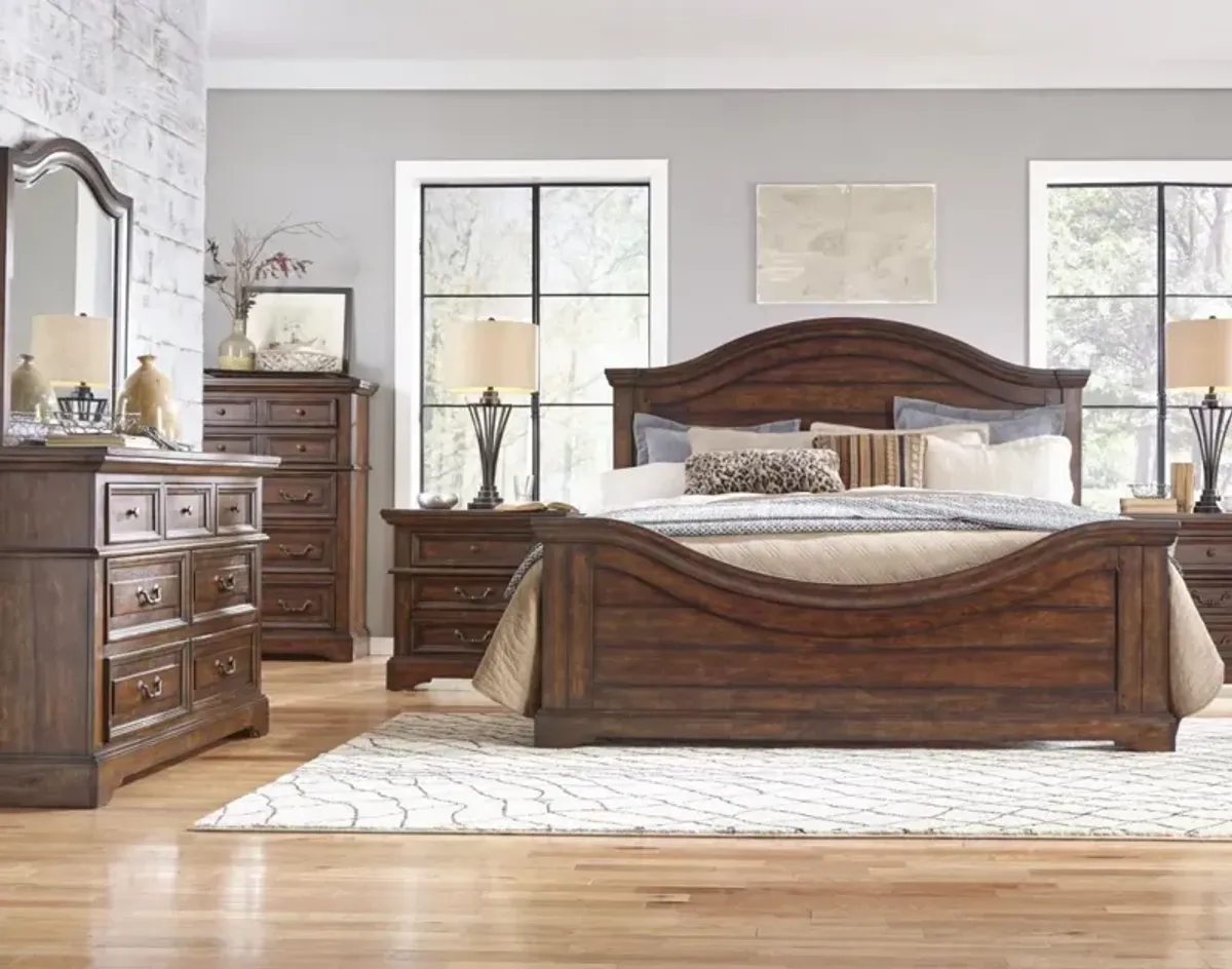 American Woodcrafters Complete Queen Bedroom Set Brown Panel Bed, Dresser, Mirror & Nightstand Tobacco Finish Stonebrook