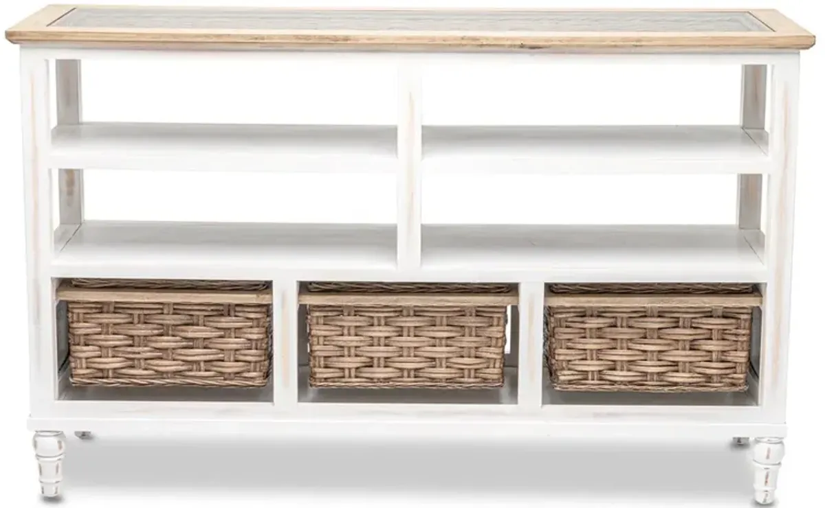 Seawinds Island Breeze 3-Basket Entertainment Center Weathered Wood/White Finish