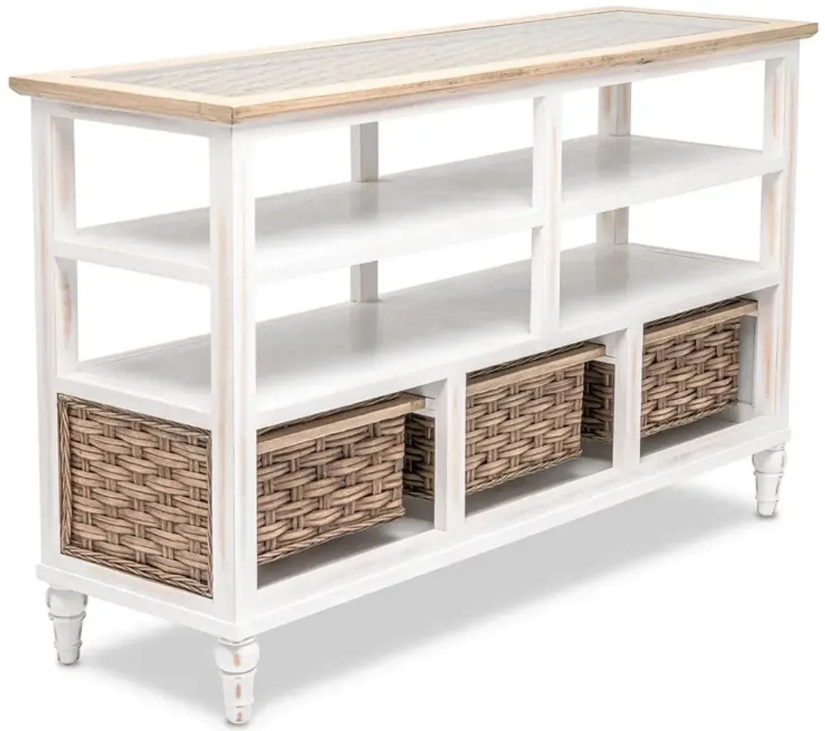 Seawinds Island Breeze 3-Basket Entertainment Center Weathered Wood/White Finish