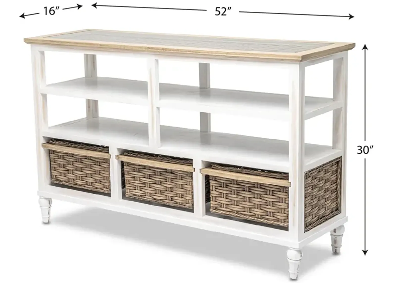 Seawinds Island Breeze 3-Basket Entertainment Center Weathered Wood/White Finish