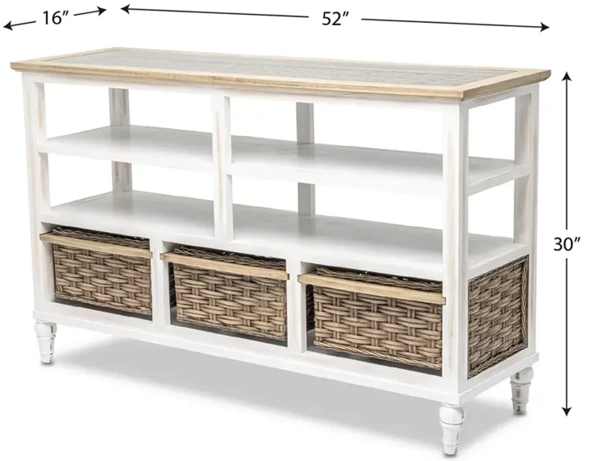 Seawinds Island Breeze 3-Basket Entertainment Center Weathered Wood/White Finish