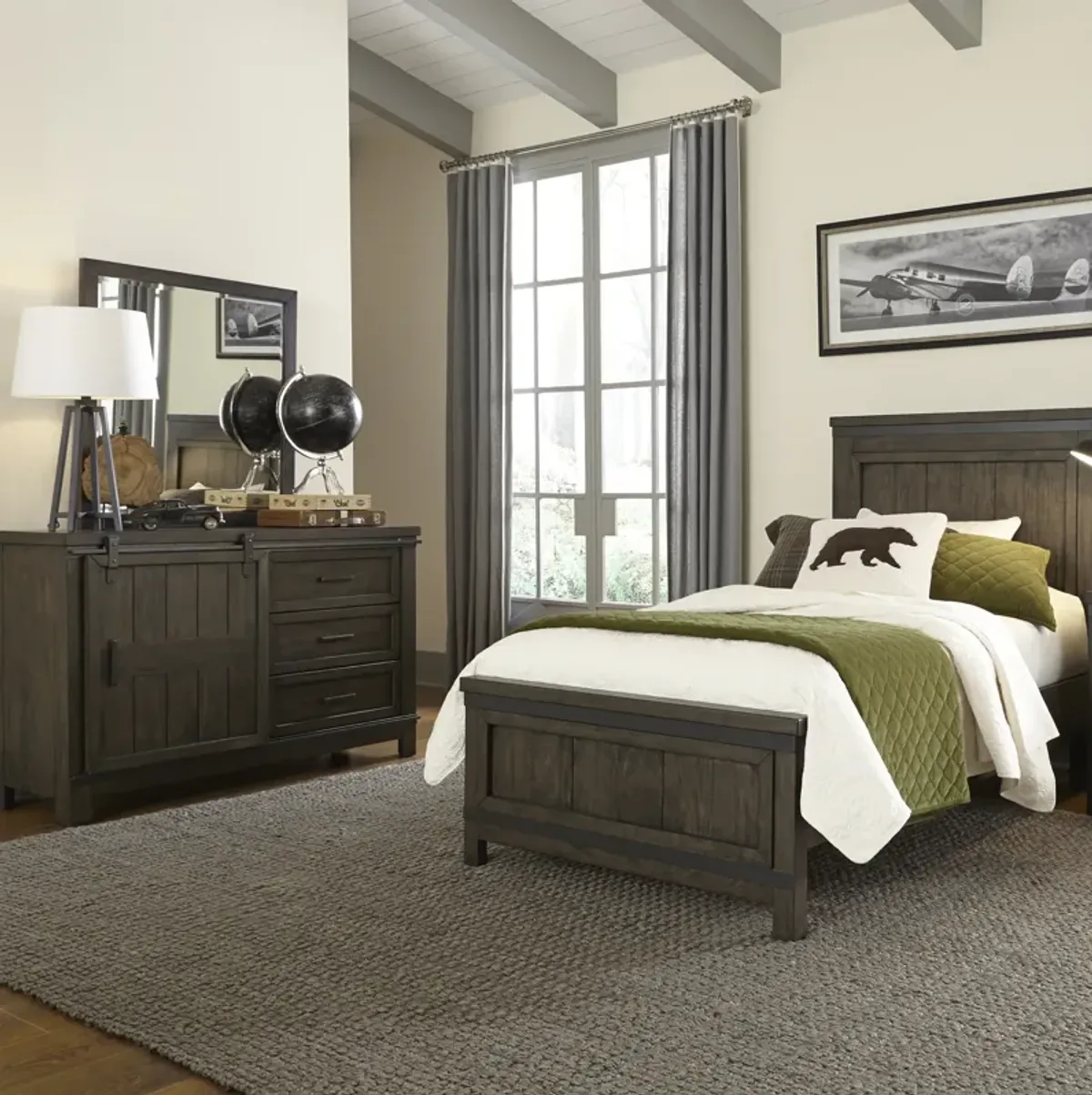 Liberty Furniture Kids/Teens Complete Full Bedroom Set Panel Bed, Dresser & Mirror Thornwood Hills