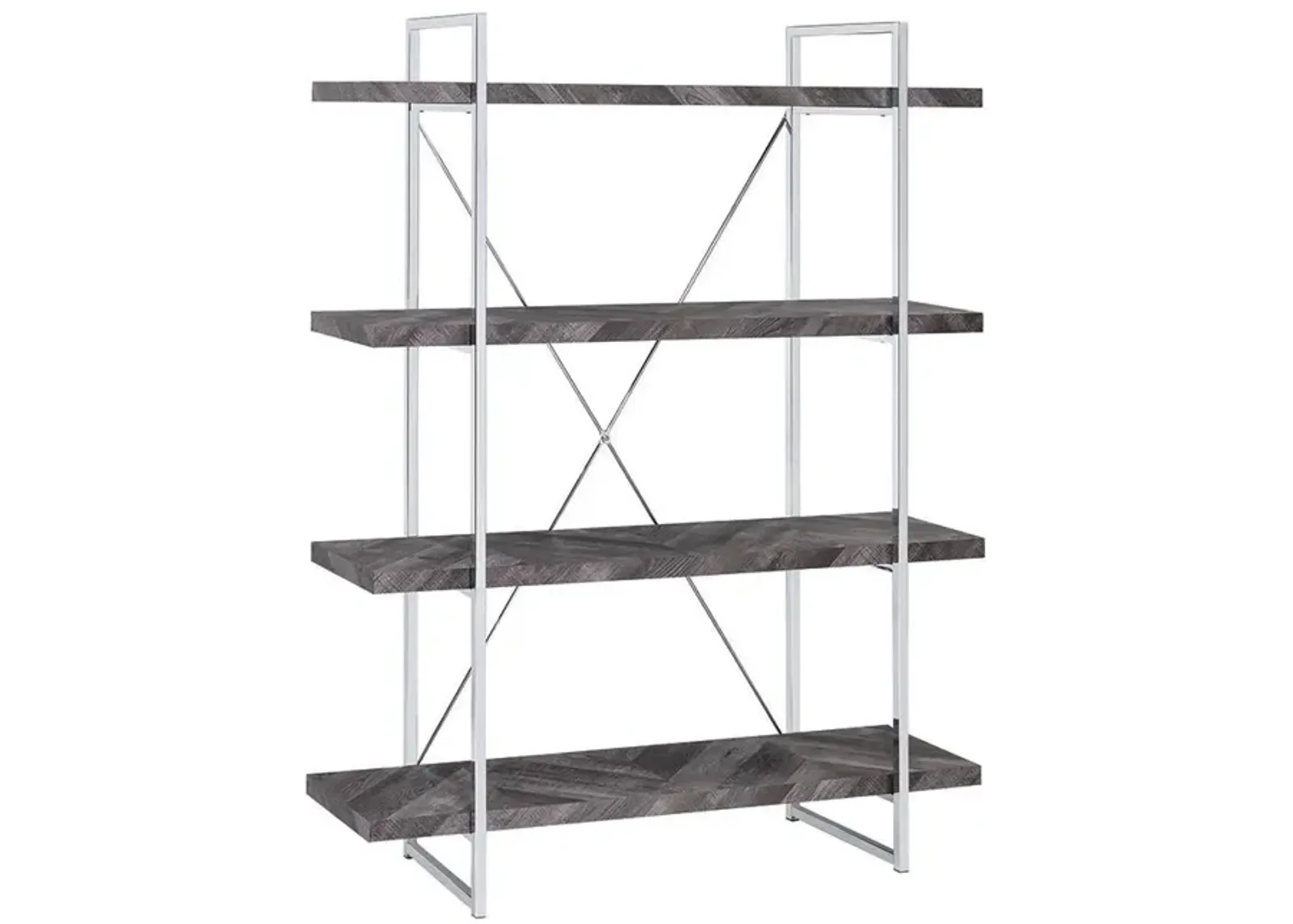 Coaster Grimma 63 Inch 4-Shelf Bookshelf Rustic Grey & Chrome