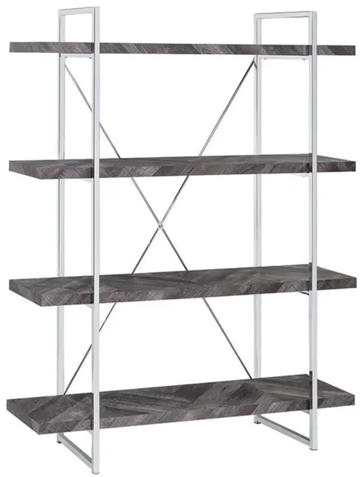 Coaster Grimma 63 Inch 4-Shelf Bookshelf Rustic Grey & Chrome