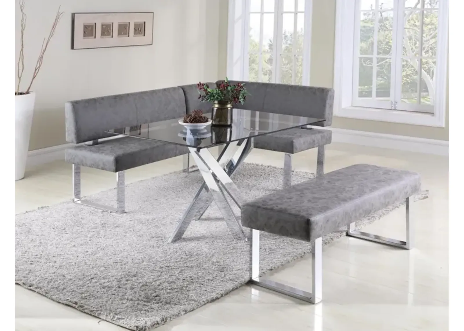 Chintaly Genevieve Grey Modern Gray Upholstered Dining Bench