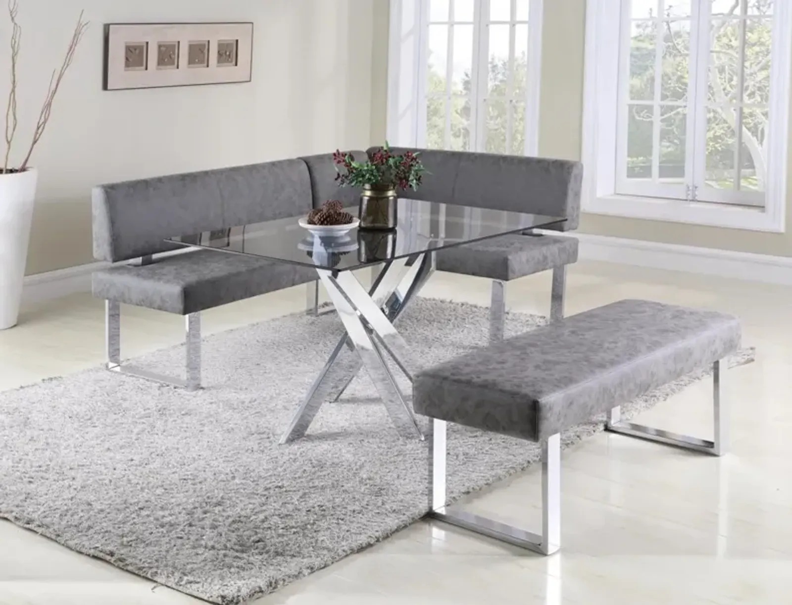 Chintaly Genevieve Grey Modern Gray Upholstered Dining Bench