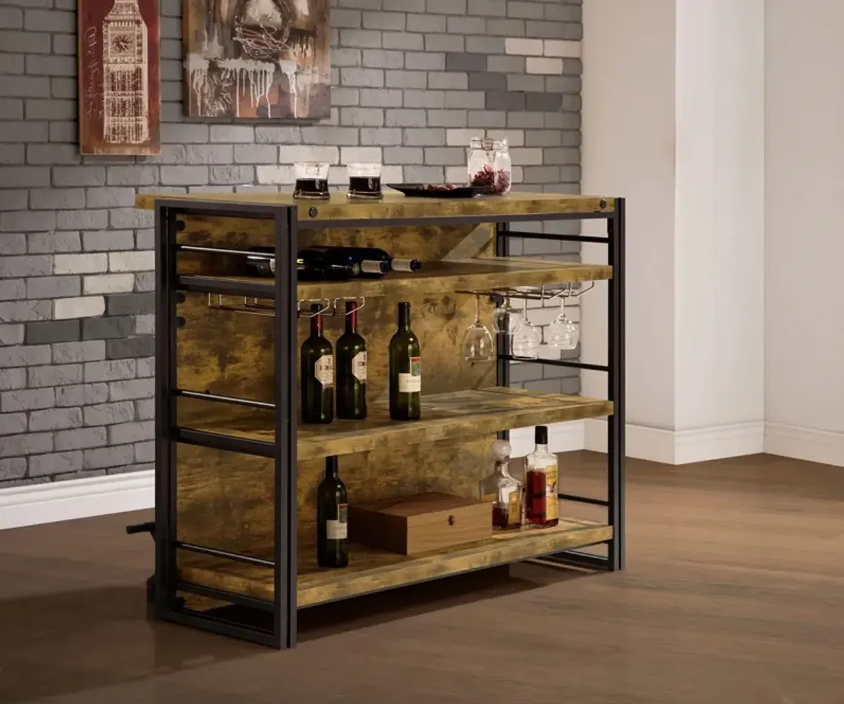 Coaster Renaldi 3-Shelf Home Bar Wine Cabinet Rustic Nutmeg